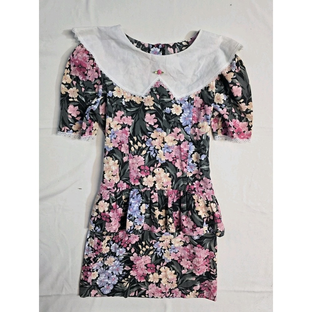 Vintage Girls Dress 14 Floral Carrousel Ruffle